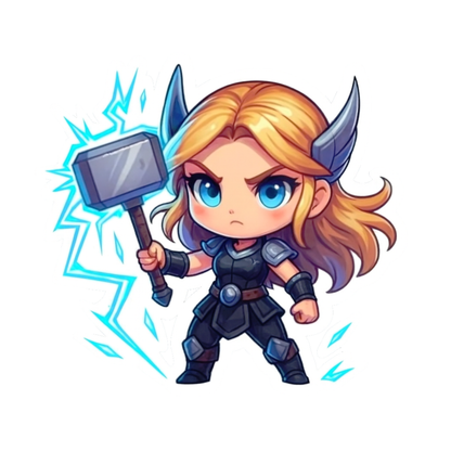 Smeeps Thunder Warrior Girl Sticker – 10.16 x 11.18 cm Chibi Superhero Vinyl Decal | Car, Bike, Laptop Waterproof Sticker