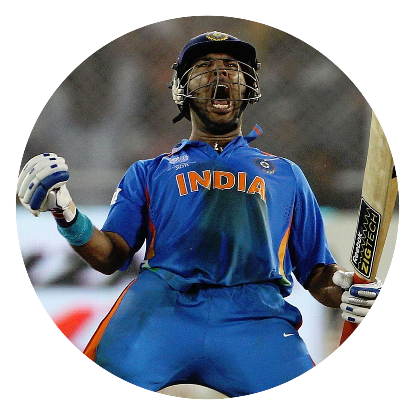 Smeeps Yuvraj Singh Sticker – 10.16 cm (4 Inch) Six Sixes Celebration India Fan Vinyl Decal | Waterproof UV Resistant Round Sticker
