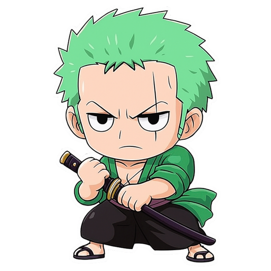 Smeeps Zoro Chibi Sticker – 11.43 x 7.62 cm Sword Pose Anime Car & Bike Decal | Waterproof & UV Resistant Vinyl