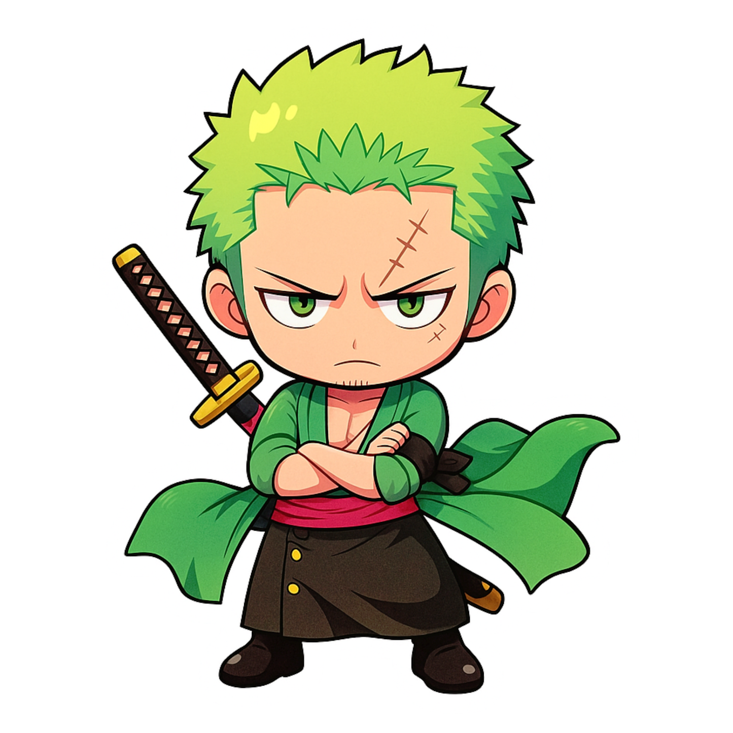 Smeeps Zoro Chibi Sticker – 10.16 x 7.88 cm Samurai Anime Vinyl Decal | Waterproof & UV-Resistant | Car, Bike, Laptop Sticker