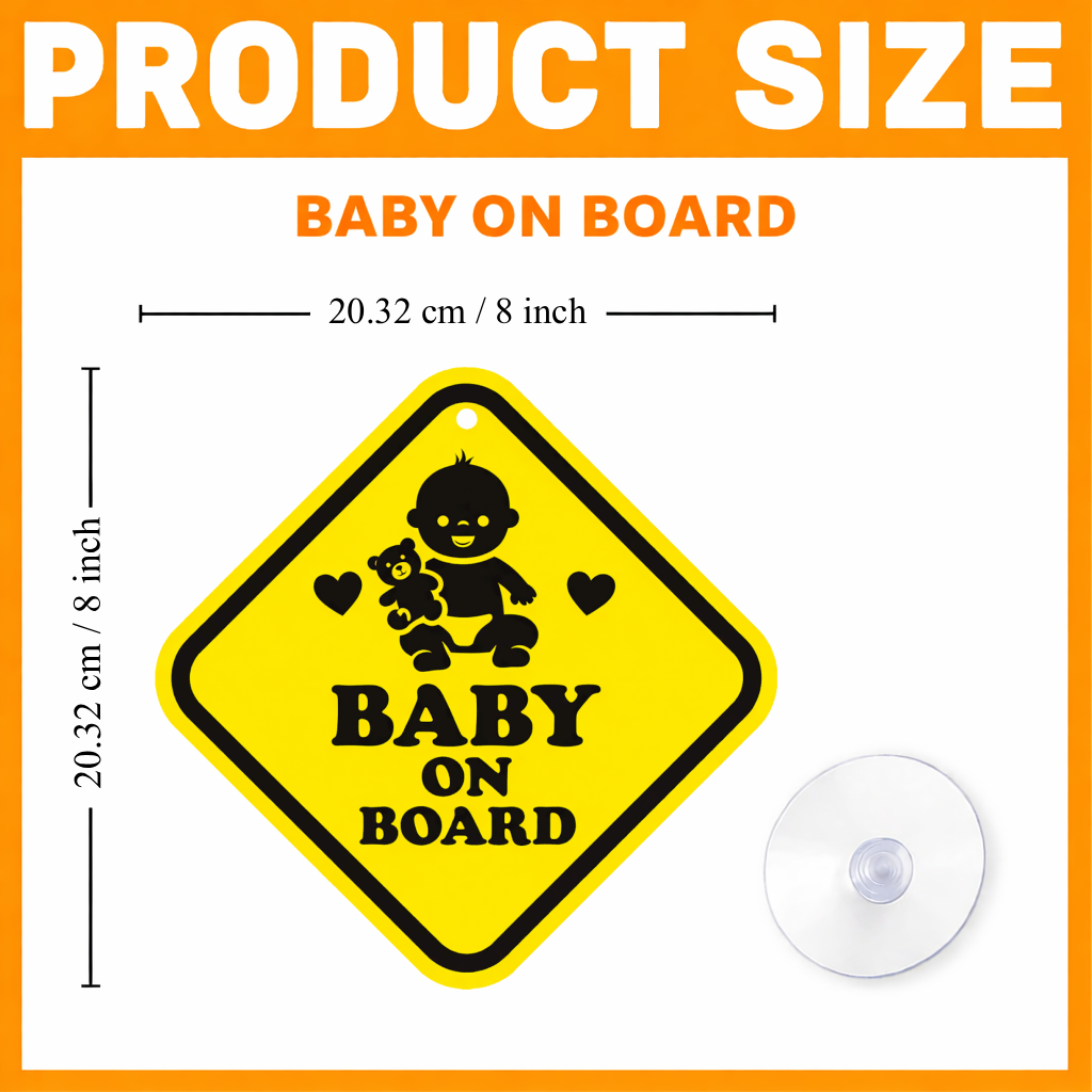 Smeeps Baby On Board Hanging Sign – 20.32 × 20.32 cm (8 × 8 Inch) Cute Baby & Teddy Waterproof Car Hanging Board with Suction Cup | Baby Safety Vehicle Warning Sign