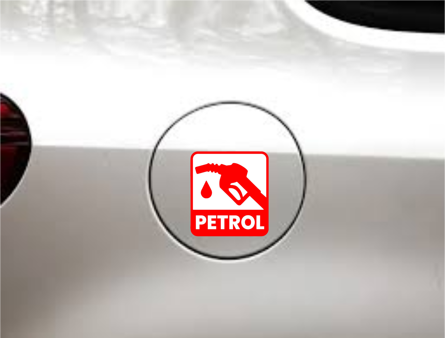 Petrol Type Indicator Sticker – 10.5 x 10.5 cm Red Fuel Icon Design | Petrol Only Label for Vehicles | Waterproof, Bold & Easy to Read