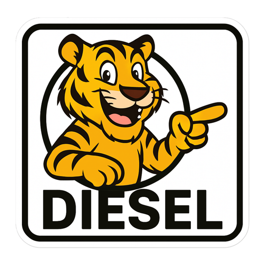 Smeeps Diesel Fuel Sticker – 13 x 12 cm | Cartoon Tiger Design | Bold Square Car Fuel Label for Diesel Vehicles