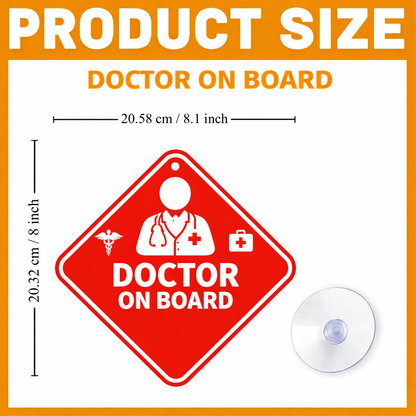 Smeeps Red Doctor On Board Hanging Sign – 20.58 × 20.32 cm (8.1 × 8 Inch) Waterproof UV Resistant Medical Emergency Car Hanging Board with Suction Cup | Professional Healthcare Vehicle Safety Sign Pack of 1