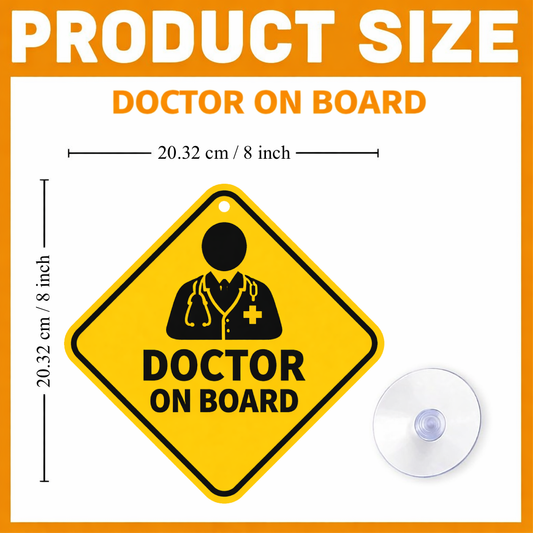 Smeeps Doctor On Board Hanging Sign – 20.32 × 20.32 cm (8 × 8 Inch) Waterproof UV Resistant Medical Car Hanging Board with Suction Cup | Healthcare Professional Vehicle Safety Sign Pack of 1