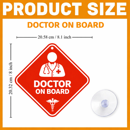 Smeeps Red Doctor On Board Hanging Sign – 20.58 × 20.32 cm (8.1 × 8 Inch) Waterproof UV Resistant Medical Car Hanging Board with Suction Cup | Professional Healthcare Vehicle Emergency Sign Pack of 1