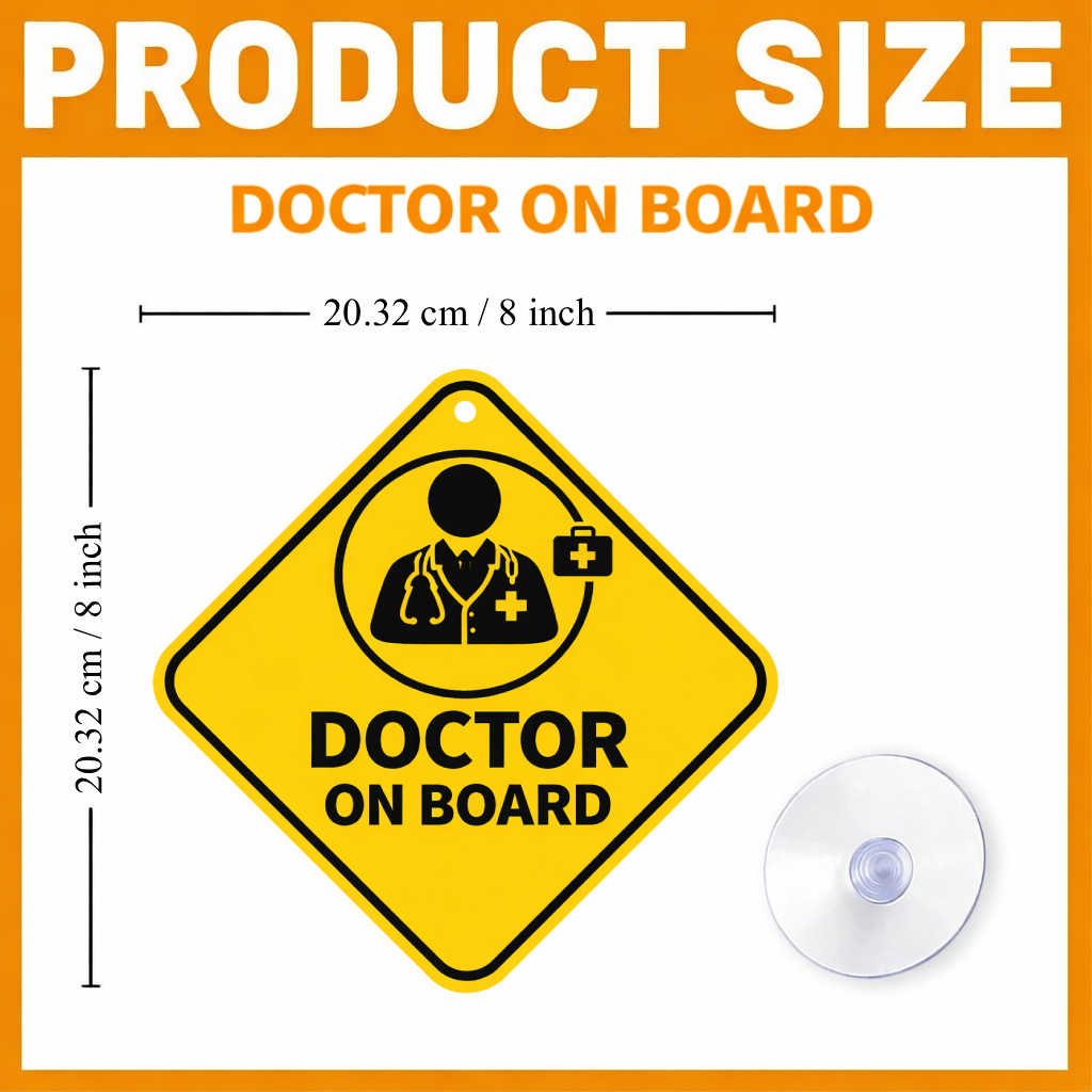 Smeeps Doctor On Board Hanging Sign – 20.32 × 20.32 cm (8 × 8 Inch) Waterproof UV Resistant Car Hanging Board with Suction Cup | Premium Healthcare Vehicle Safety Sign Pack of 1
