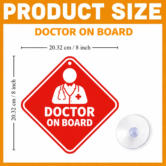 Smeeps Red Doctor On Board Hanging Sign – 20.32 × 20.32 cm (8 × 8 Inch) Waterproof UV Resistant Medical Professional Car Hanging Board with Suction Cup | Emergency Healthcare Vehicle Sign Pack of 1