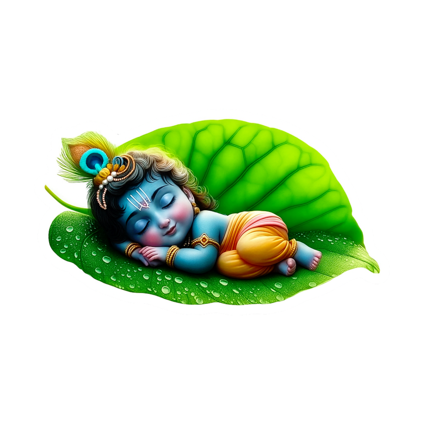Smeeps Baby Krishna Leaf Sticker – Cute Sleeping Krishna Car & Bike Vinyl Decal | 10.16 x 5.89 cm Premium Waterproof Sticker