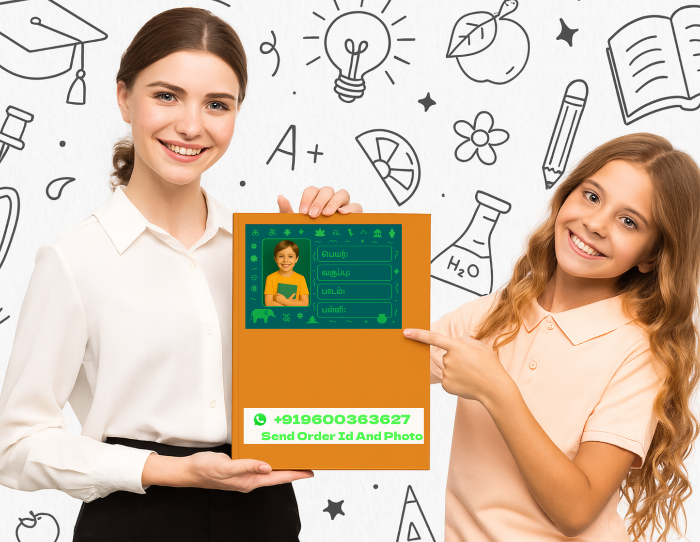 Smeeps Personalized Tamil School Book Label – Custom Photo Name Sticker for Kids | 3.5 x 2 Inch Notebook Labels | Pack of 10