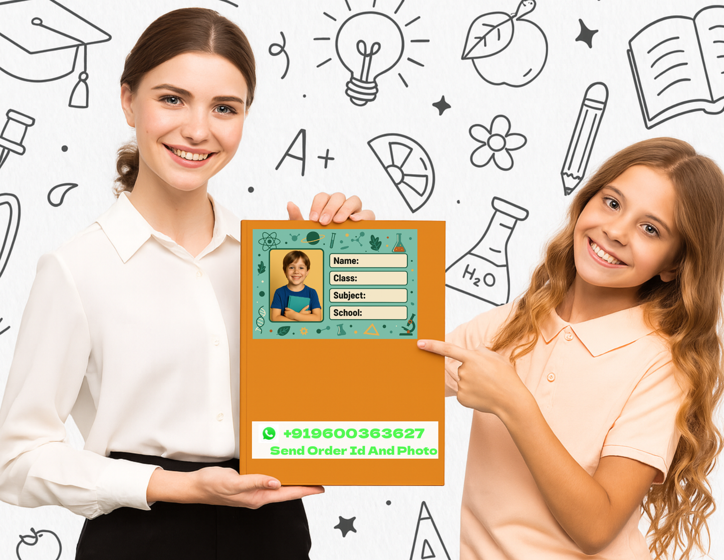 Smeeps Personalized Science School Book Label – Custom Photo Name Sticker for Kids | 3.5 x 2 Inch Notebook Labels | Pack of 10