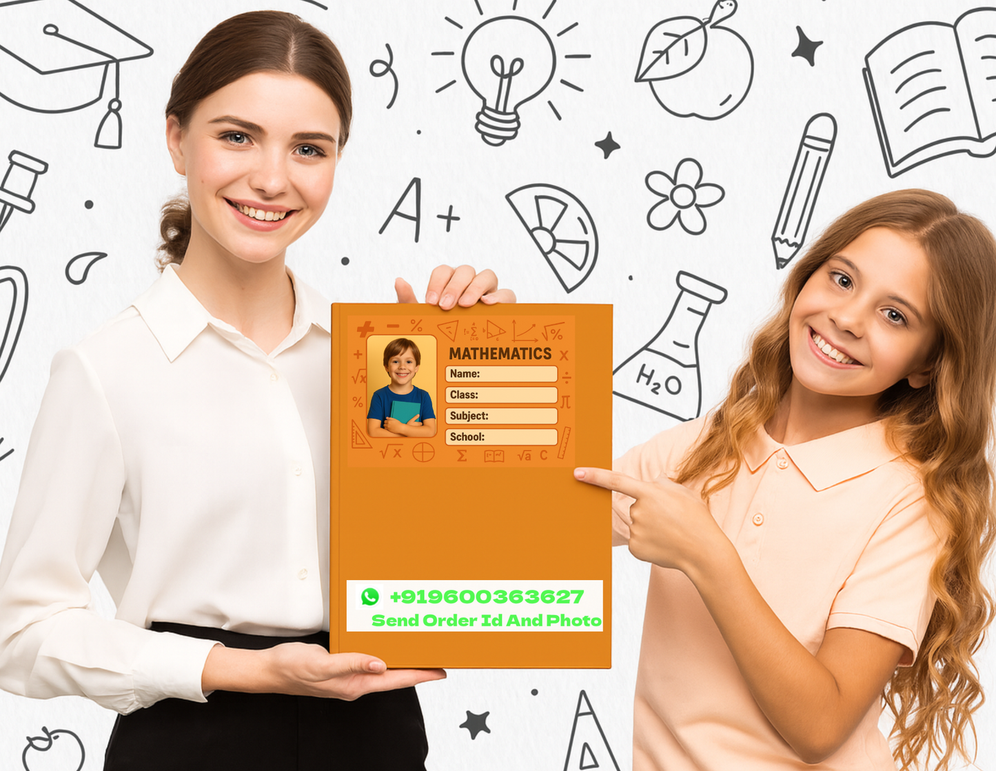 Smeeps Personalized Mathematics School Book Label – Custom Photo Name Sticker for Kids | 3.5 x 2 Inch Notebook Labels | Pack of 10