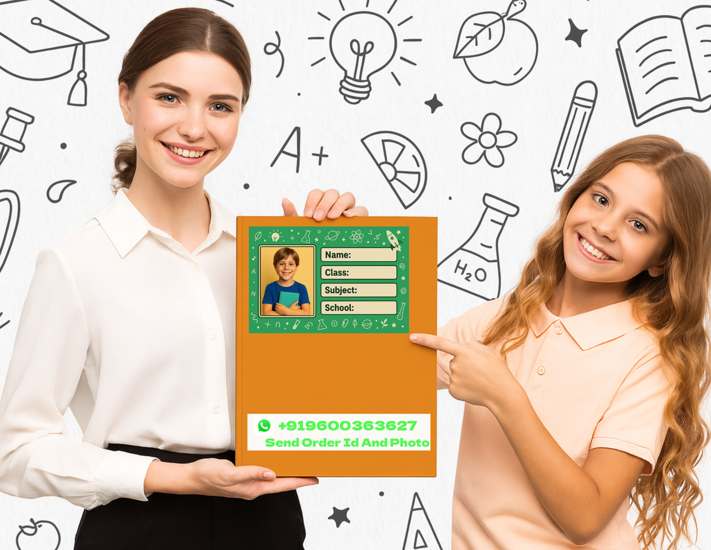 Smeeps Personalized Science School Book Label – Custom Photo Name Sticker for Kids | 3.5 x 2 Inch Notebook Labels | Pack of 10