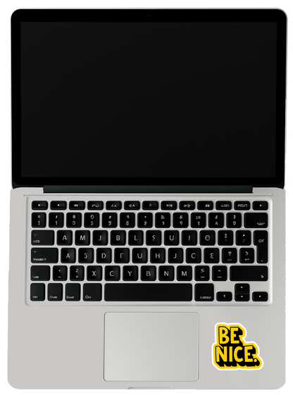 Smeeps “Be Nice.” Sticker – 8.89 x 8.13 cm Bold Motivational Car & Bike Vinyl Decal | Yellow & Black Typography Design | Waterproof & UV-Resistant Positive Message Sticker
