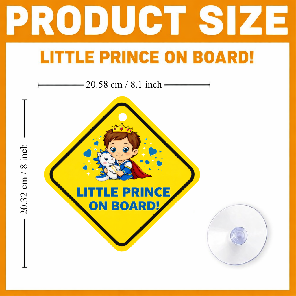 Smeeps Little Prince On Board Hanging Sign – 20.58 × 20.32 cm (8.1 × 8 Inch) Waterproof Baby Safety Car Hanging Board with Suction Cup for Cars Pack of 1