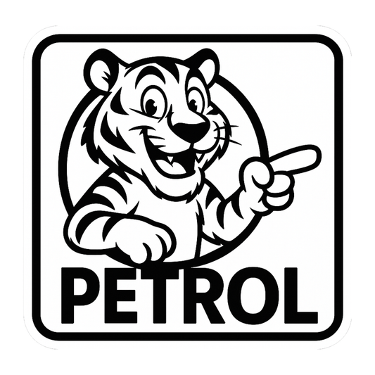 Red Tiger Petrol Sticker – 13 x 13 cm | Bold Cartoon Fuel Indicator | Waterproof Vinyl Decal for Cars