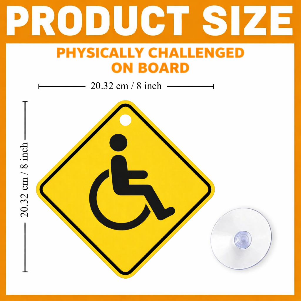 Smeeps Wheelchair Accessible On Board Hanging Sign – 20.32 × 20.32 cm (8 × 8 Inch) Waterproof Disability Awareness Car Hanging Board with Suction Cup | Handicap Safety Vehicle Sign