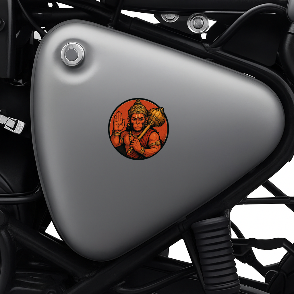 Smeeps Lord Hanuman Bike Sticker – Bold Round Devotional Design – 7.6 x 7.6 cm | Waterproof Vinyl Decal for Bikes