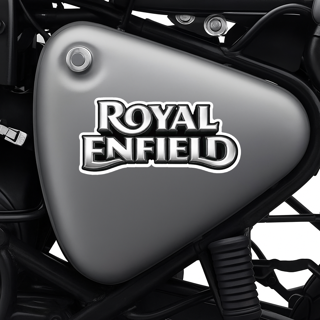 Smeeps Royal Enfield Sticker – 12.7 × 6.1 cm (5 × 2.4 Inch) Premium Vinyl Decal | Metallic Classic Bike Logo Design | Waterproof UV Resistant Wash Proof | Pack of 1