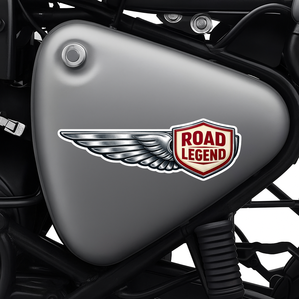 Smeeps Road Legend Wing Sticker – 12.7 × 4.32 cm (5 × 1.7 Inch) Waterproof Vinyl Bike Tank Decal | Retro Motorcycle Emblem Sticker | UV Resistant Washproof Bike Graphic | Pack of 1