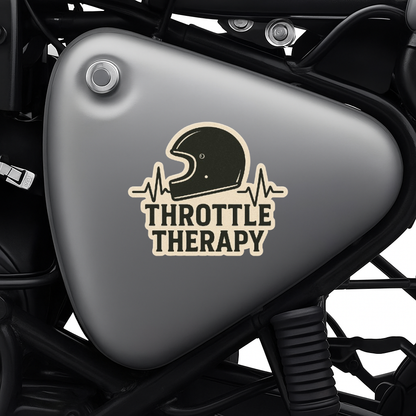 Smeeps Throttle Therapy Sticker – 10.16 x 10.16 cm | Biker Helmet Vinyl Decal (Retro Beige & Black Theme)