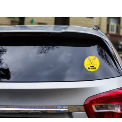 Smeeps Baby on Board Sticker – 15.24 cm Round | Cute Yellow Bunny Design | High-Visibility Safety Sign for Car Windows
