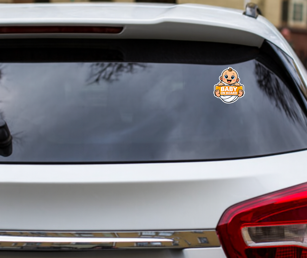 Smeeps Baby On Board Car Sticker – 14.48 × 12.7 cm (5.7 × 5 Inch) Waterproof Vinyl Safety Sticker for Cars | Cute Smiling Baby Warning Decal | UV Resistant | Pack of 1