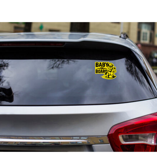 Smeeps Baby On Board Sticker – 14 x 12.7 cm Horse Riding Theme Car Safety Decal | Bright Yellow & Black | Waterproof & Durable Vinyl
