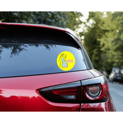 Pack of 2 | Smeeps Mom on Board Sticker – 15.24 cm Round | Pastel Silhouette & Heart Design | Yellow Waterproof Car Safety Sign