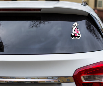 Smeeps Mom In Car Pregnancy Car Sticker – 14 × 8.39 cm (5.5 × 3.3 Inch) Waterproof Vinyl Sticker for Cars | UV Resistant Maternity Safety Decal | Baby Bump Mom On Board Sticker | Pack of 1