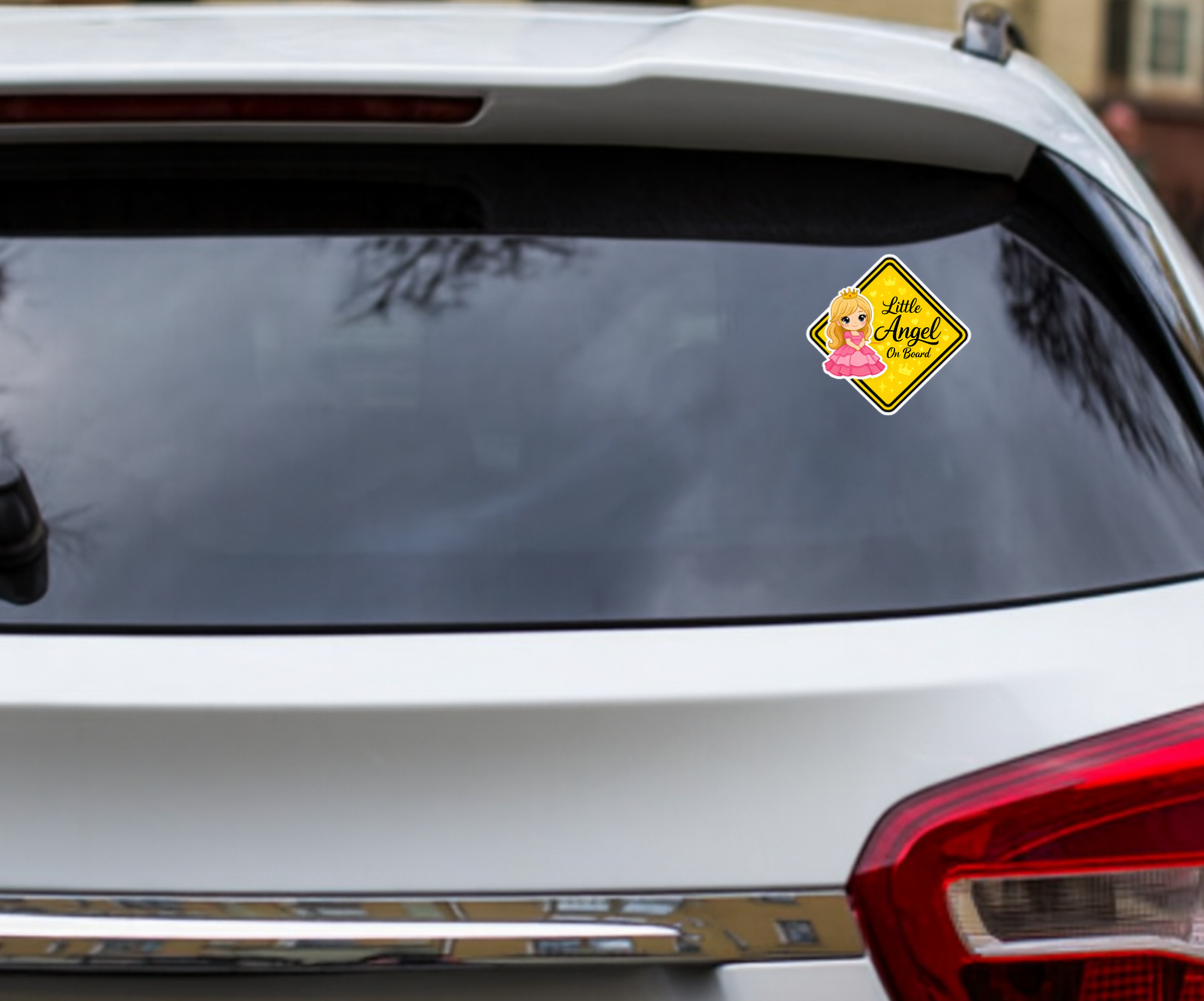 Smeeps Little Angel On Board Car Sticker – 14.23 × 14.23 cm (5.6 × 5.6 Inch) Waterproof Vinyl Safety Sticker for Cars | Cute Princess Baby Design | UV Resistant | Pack of 1