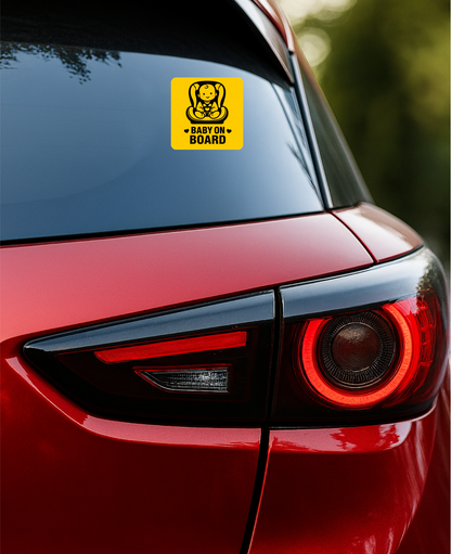 Smeeps Baby On Board Car Sticker – 12.7 × 12.7 cm (5 × 5 Inch) Waterproof Safety Vinyl Sticker for Car Rear Glass | Cute Baby Seat Warning Decal | UV Resistant | Pack of 1