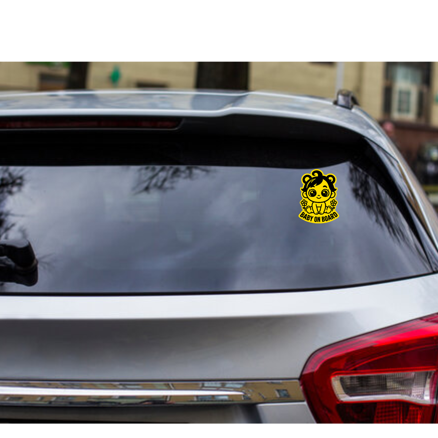 Smeeps Baby On Board Sticker – 14 x 12.7 cm Cute Sitting Baby Design with Flowers | Yellow & Black Safety Decal | Waterproof & UV-Resistant Vinyl