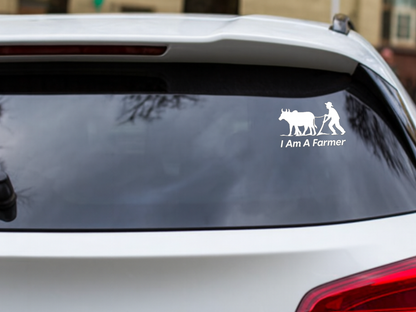 Smeeps I Am A Farmer Sticker – 7.62 x 11.43 cm Car & Bike Vinyl Decal | Farmer & Bull Silhouette Design | Waterproof & Durable