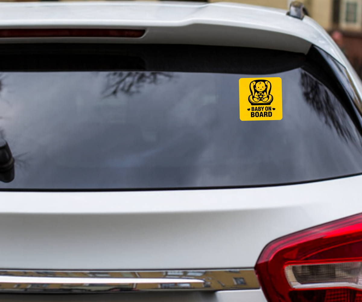 Smeeps Baby On Board Car Sticker – 12.7 × 12.7 cm (5 × 5 Inch) Waterproof Safety Vinyl Sticker for Car Rear Glass | Cute Baby Seat Warning Decal | UV Resistant | Pack of 1