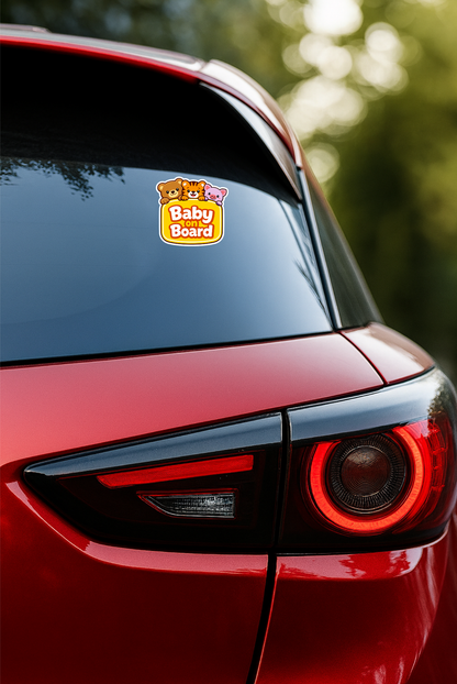 Smeeps Baby On Board Car Sticker – 13.21 × 12.7 cm (5.2 × 5 Inch) Waterproof Vinyl Safety Sticker for Cars | Cute Animal Baby Warning Decal | UV Resistant | Pack of 1