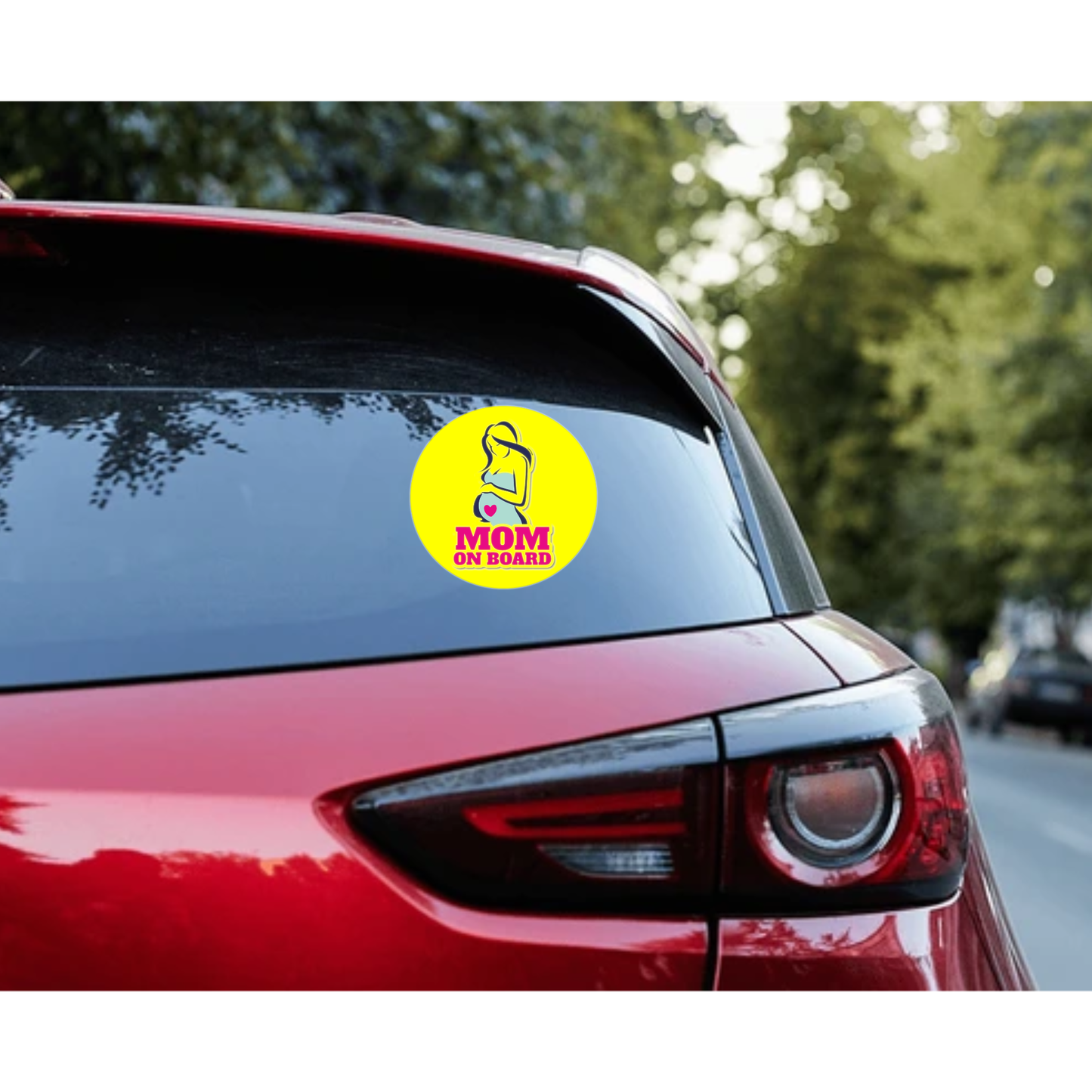 Pack of 2 | Smeeps Mom on Board Sticker – 15.24 cm Round | Stylish Pregnant Mom Design | Bright Yellow Waterproof Car Safety Sign