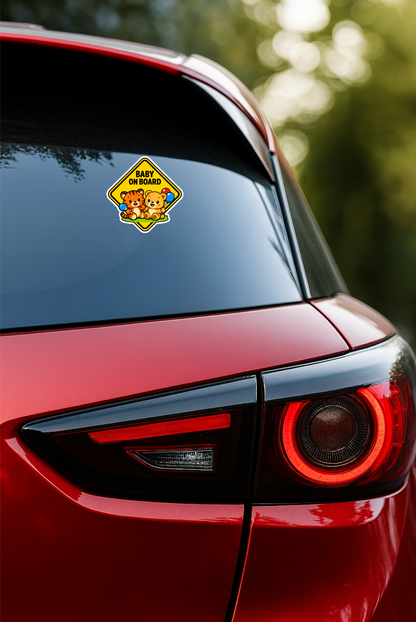 Smeeps Baby On Board Cartoon Animal Car Sticker – 14 × 14 cm (5.5 × 5.5 Inch) Waterproof Vinyl Safety Sticker for Cars | Cute Tiger & Teddy Design | UV Resistant | Pack of 1