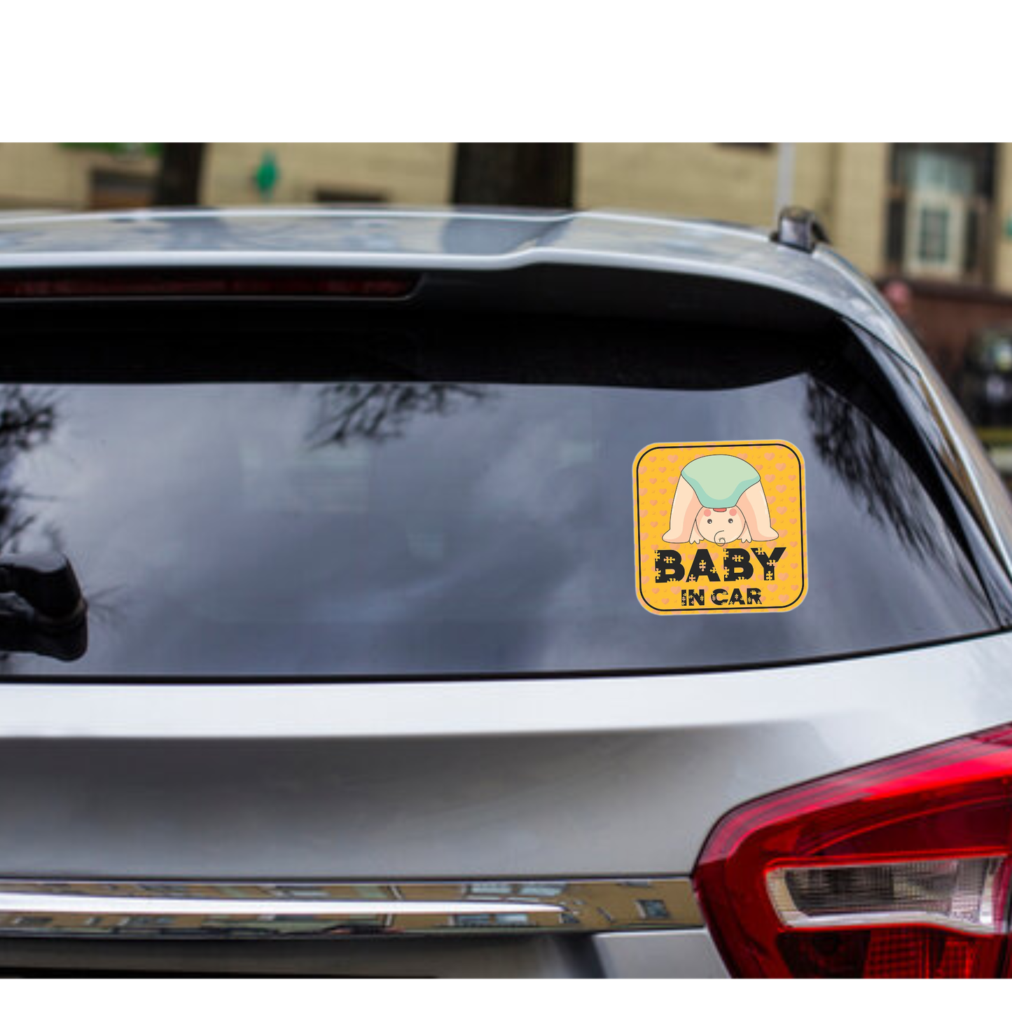 Smeeps Baby in Car Sticker – 15 x 15 cm | Cute Upside-Down Baby Design | Square Yellow Safety Sign for Vehicle Windows & Bumpers