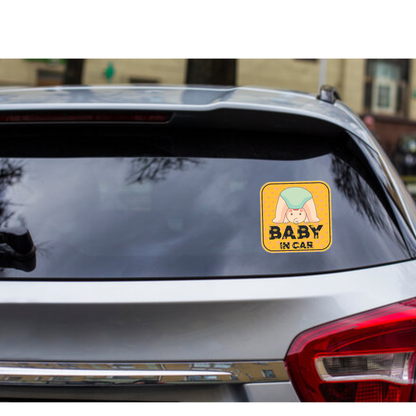 Smeeps Baby in Car Sticker – 15 x 15 cm | Cute Upside-Down Baby Design | Square Yellow Safety Sign for Vehicle Windows & Bumpers