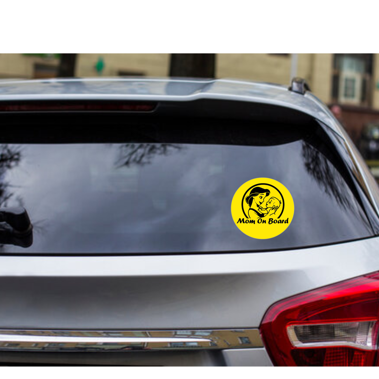 Smeeps Mom on Board Sticker – 15.24 cm Round | Loving Mom & Baby Design | Yellow & Black Waterproof Car Safety Sign