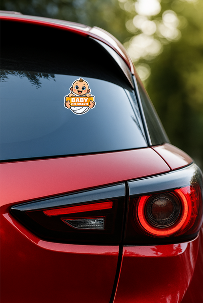 Smeeps Baby On Board Car Sticker – 14.48 × 12.7 cm (5.7 × 5 Inch) Waterproof Vinyl Safety Sticker for Cars | Cute Smiling Baby Warning Decal | UV Resistant | Pack of 1