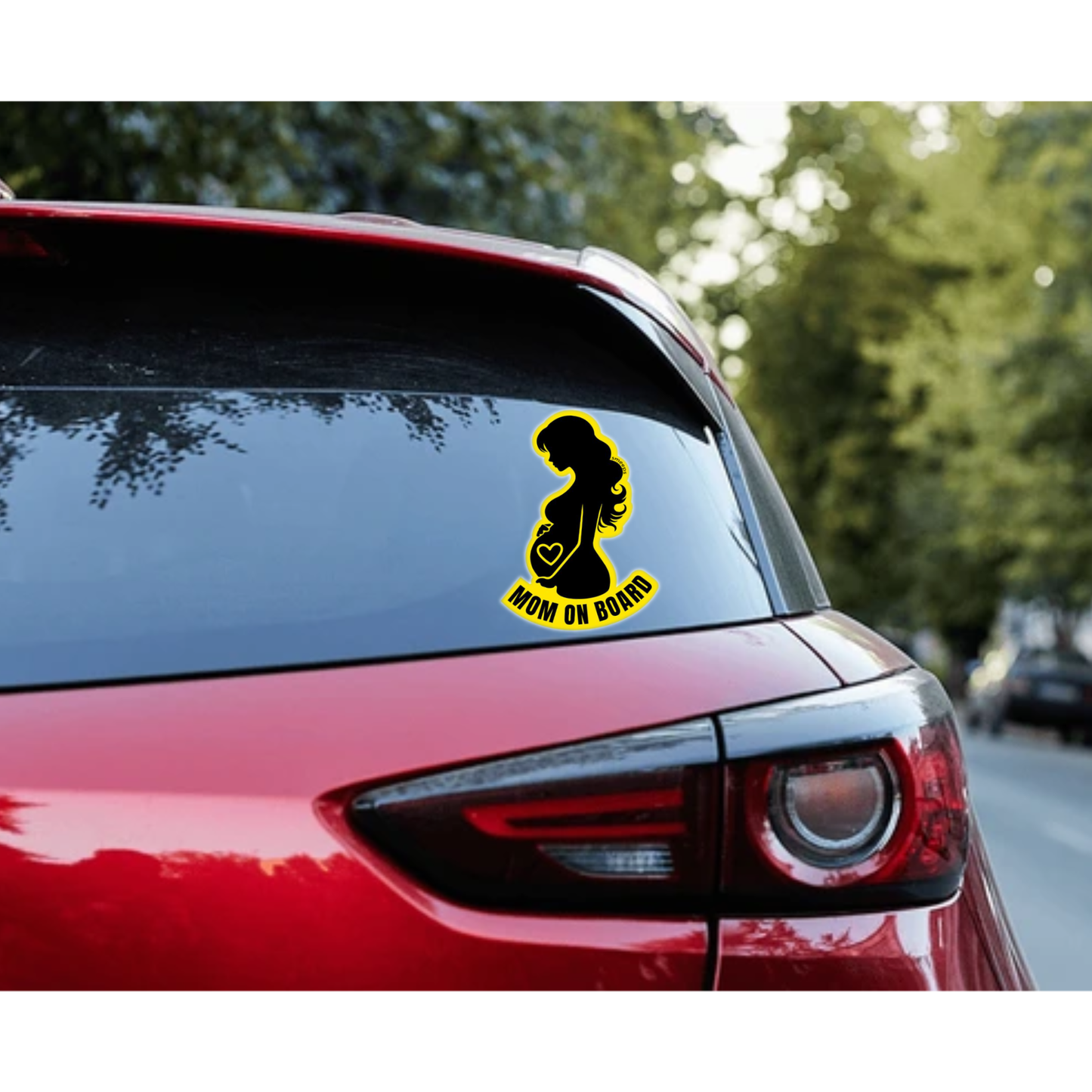 Pack of 2 | Smeeps Mom on Board Sticker – 12.5 x 9 cm | Elegant Silhouette Design | Yellow & Black Waterproof Car Safety Sign