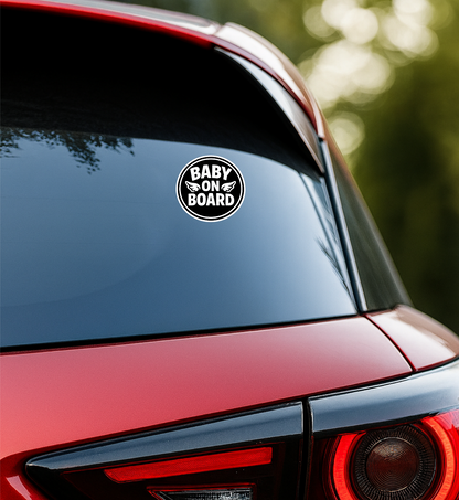 Smeeps Baby On Board Car Sticker – 15.24 × 15.24 cm (6 × 6 Inch) Waterproof Vinyl Safety Sticker for Cars | Black & White Round Baby Warning Decal | UV Resistant | Pack of