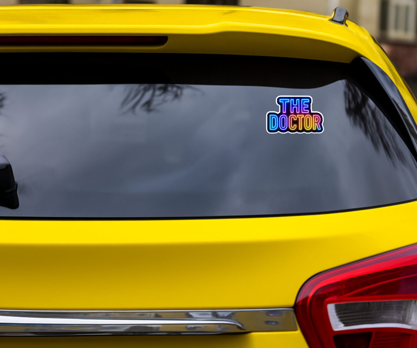 Smeeps THE DOCTOR Car Sticker – 11.43 x 7.62 cm Neon Glow Text Decal | Waterproof, UV-Resistant & Durable Vinyl for Cars, Bikes