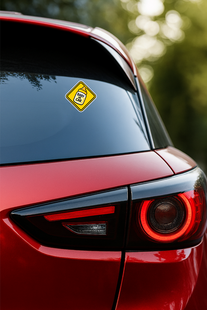 Smeeps Baby In Car Sticker – 14 × 14 cm (5.5 × 5.5 Inch) Waterproof Vinyl Safety Sticker for Cars | Cute Baby Bottle Warning Decal | UV Resistant | Pack of 1