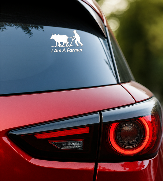 Smeeps I Am A Farmer Sticker – 7.62 x 11.43 cm Car & Bike Vinyl Decal | Farmer & Bull Silhouette Design | Waterproof & Durable