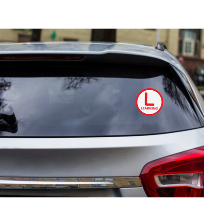 Smeeps Round Learning Stickers for Vehicles (15.24 cm) – “L” Symbol with “LEARNING” Text | Reflective Waterproof Vinyl, for Cars, Bikes & Scooters