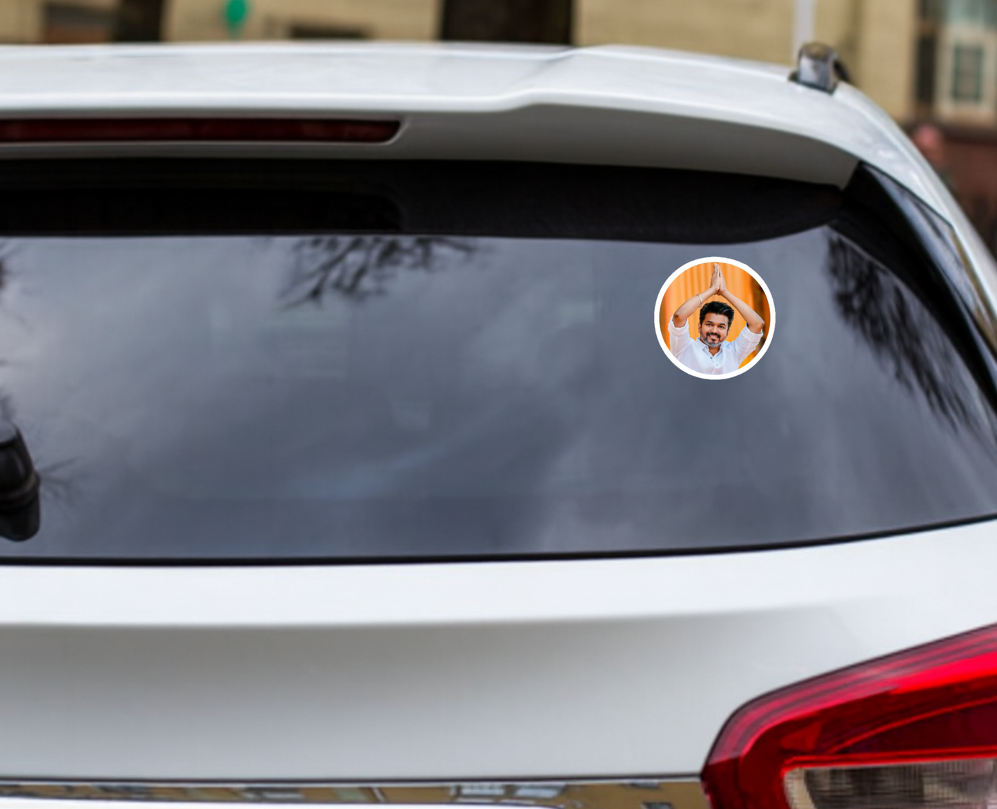 Smeeps Vijay Greeting Pose Sticker – 11.43 x 11.43 cm Round Vinyl Decal | Greeting Pose Design | Waterproof & Durable