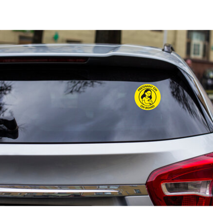 Smeeps Pregnant On Board Sticker – 14 x 14 cm Car & Bike Safety Vinyl Decal | High-Visibility Yellow Round Design | Waterproof & Durable